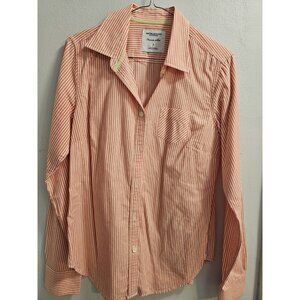 Women American Eagle Casual Button Down Long Sleeve Shirt Size 8 Peach/Orange
